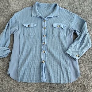 Amazon Light Blue Waffle Knit Button Down Shirt